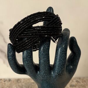 NWT Metallic Black Seed Bead Statement Bracelet